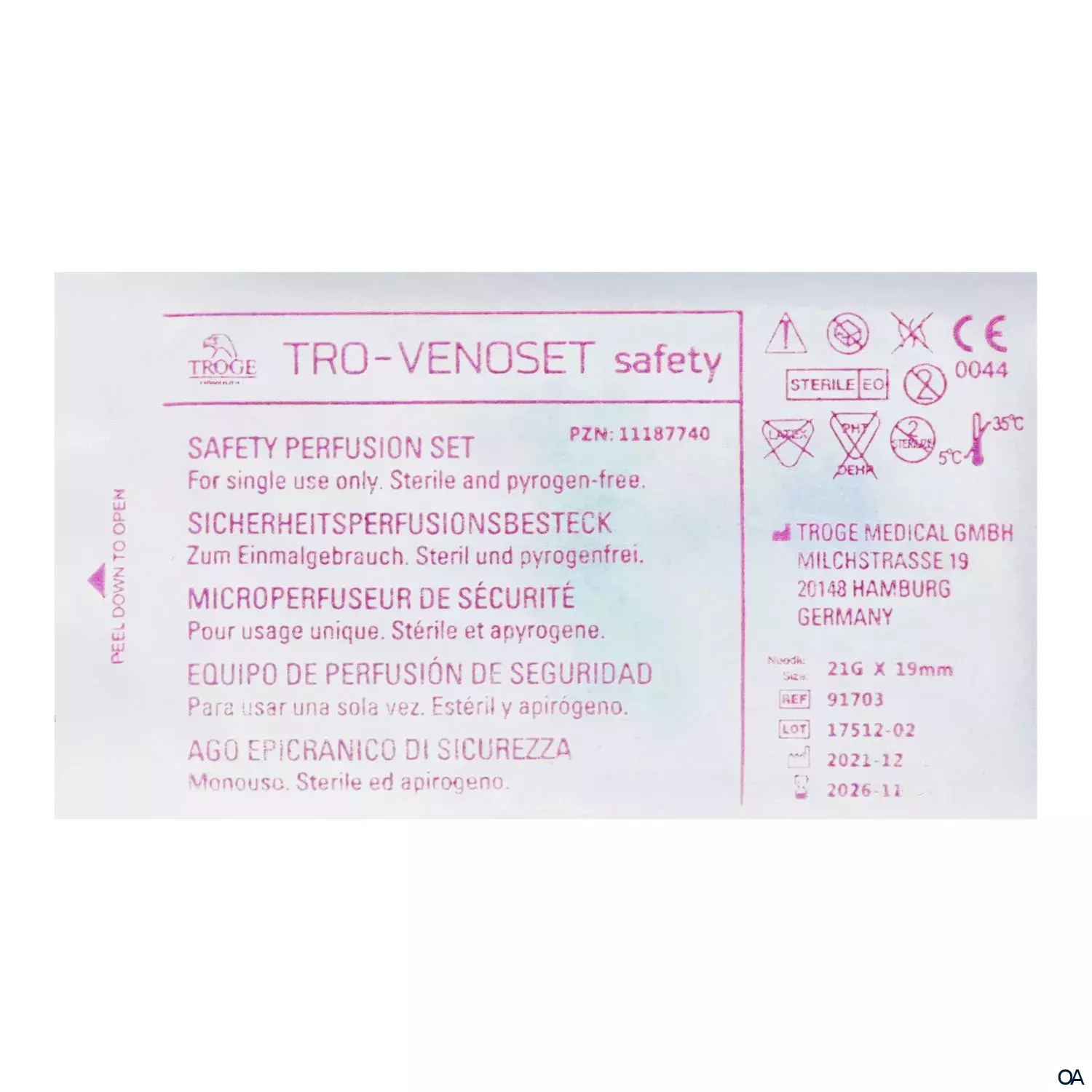 TRO-VENOSET Safety Perfusionsbesteck grün, 21G, 0,81 x 19 mm