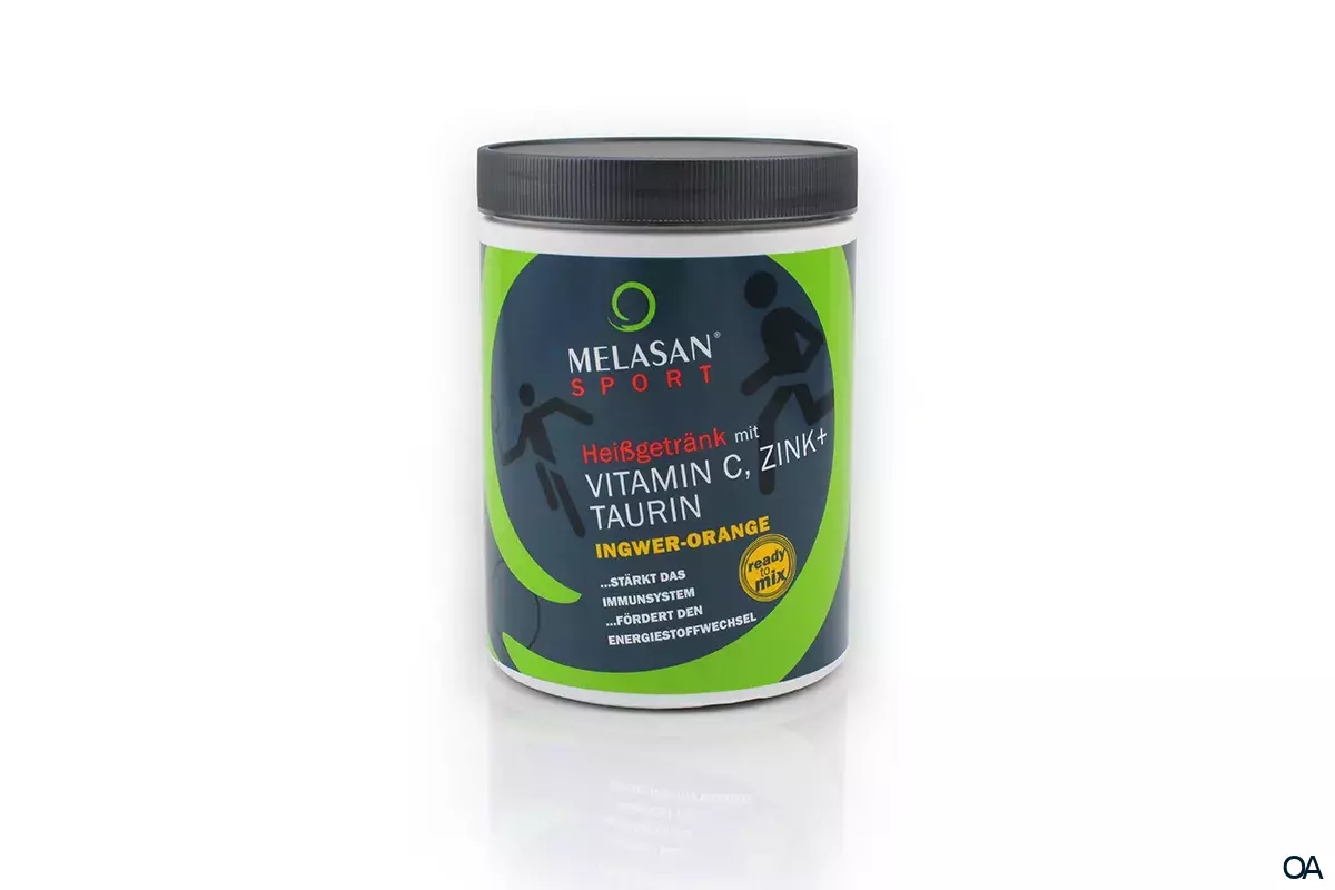 Melasan Sport Heißgetränk mit Vitamin C, Zink + Taurin Pulver Ingwer-Orange