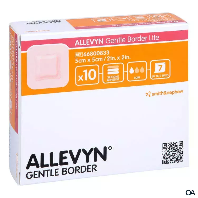 ALLEVYN GENTLE BORDER LITE haftender Silikon-Schaumverband steril, 5 x 5 cm