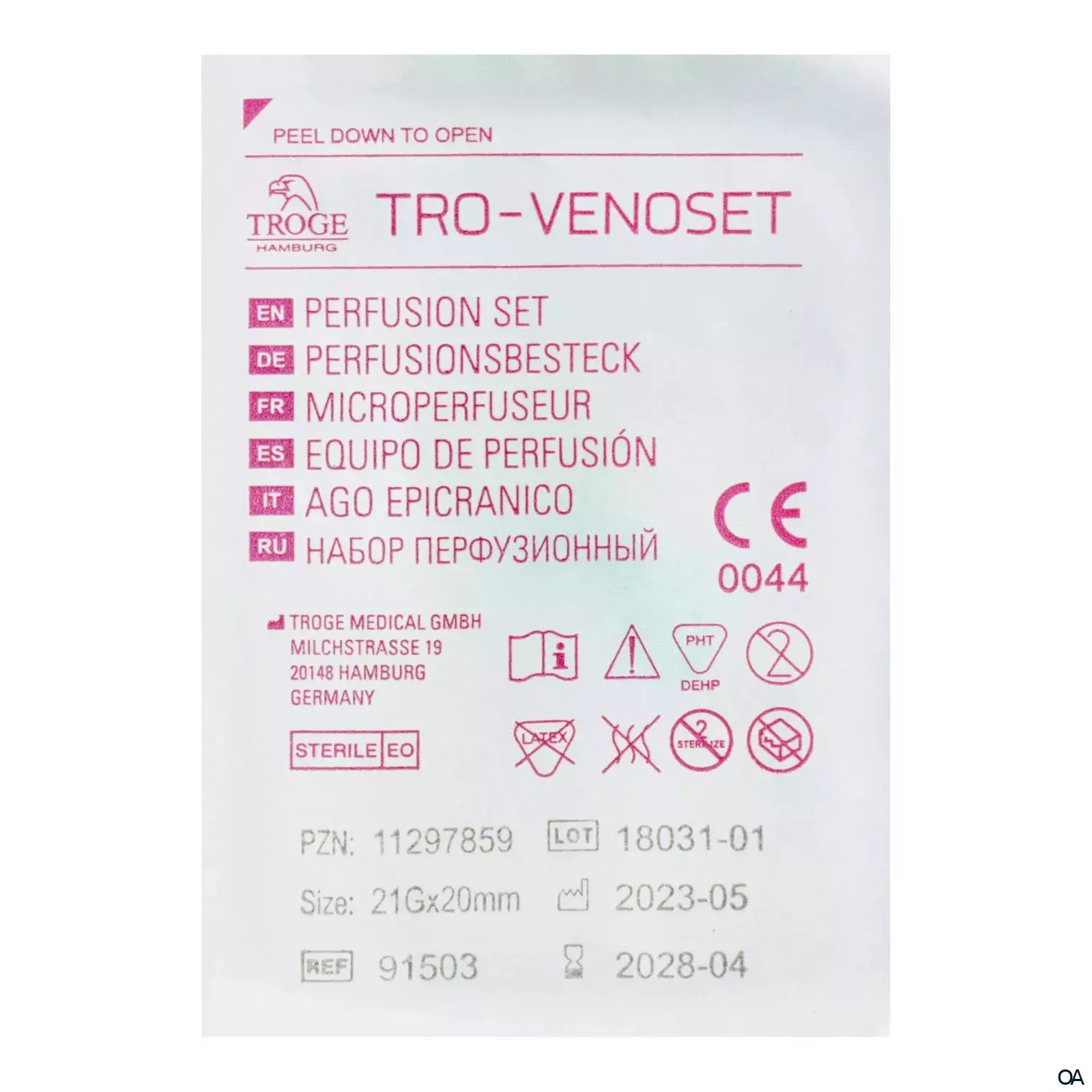 TRO-VENOSET Perfusionsbesteck grün, 21G, 0,81 x 20 mm