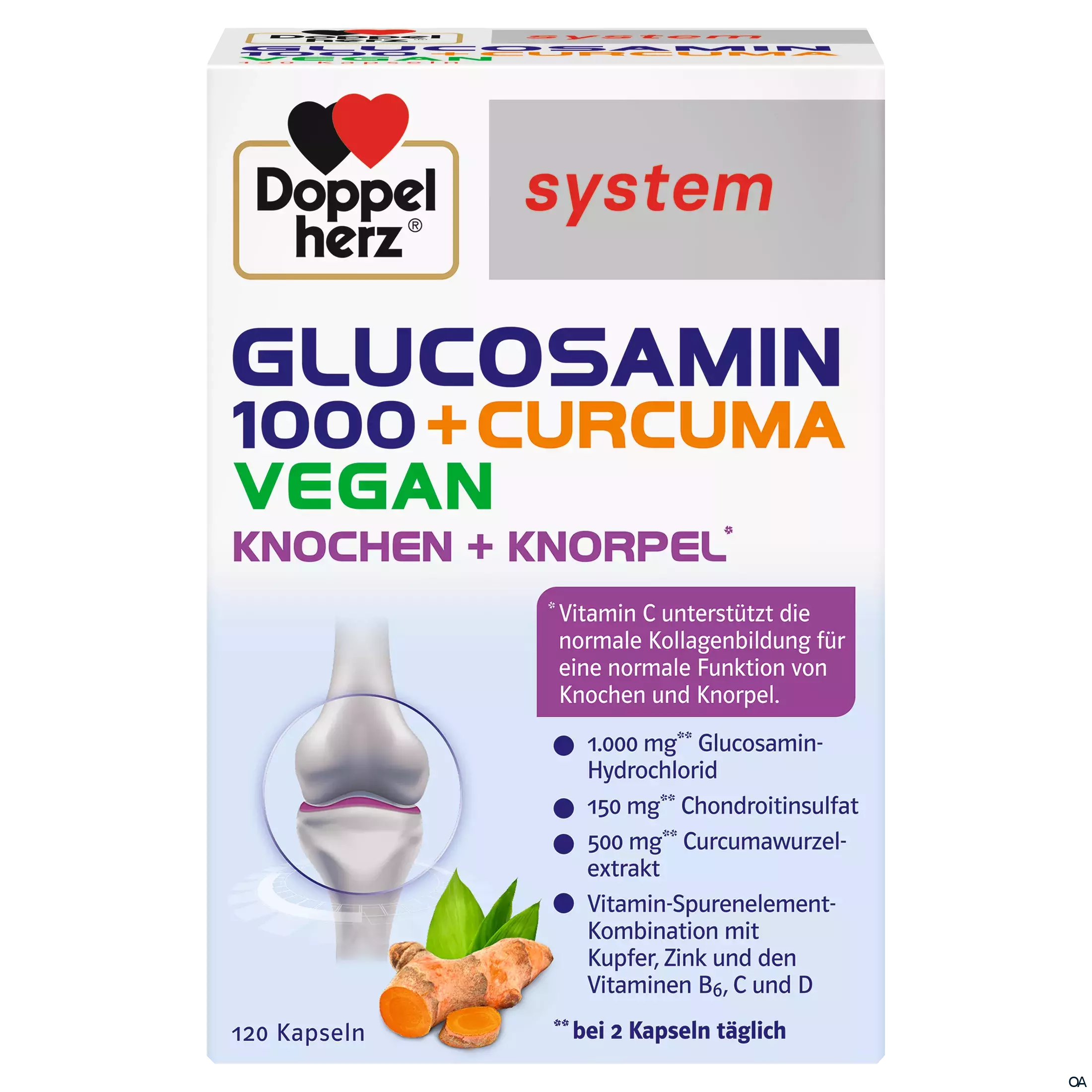 Doppelherz system Glucosamin 1000 + Curcuma Vegan Knochen + Knorpel* Kapseln