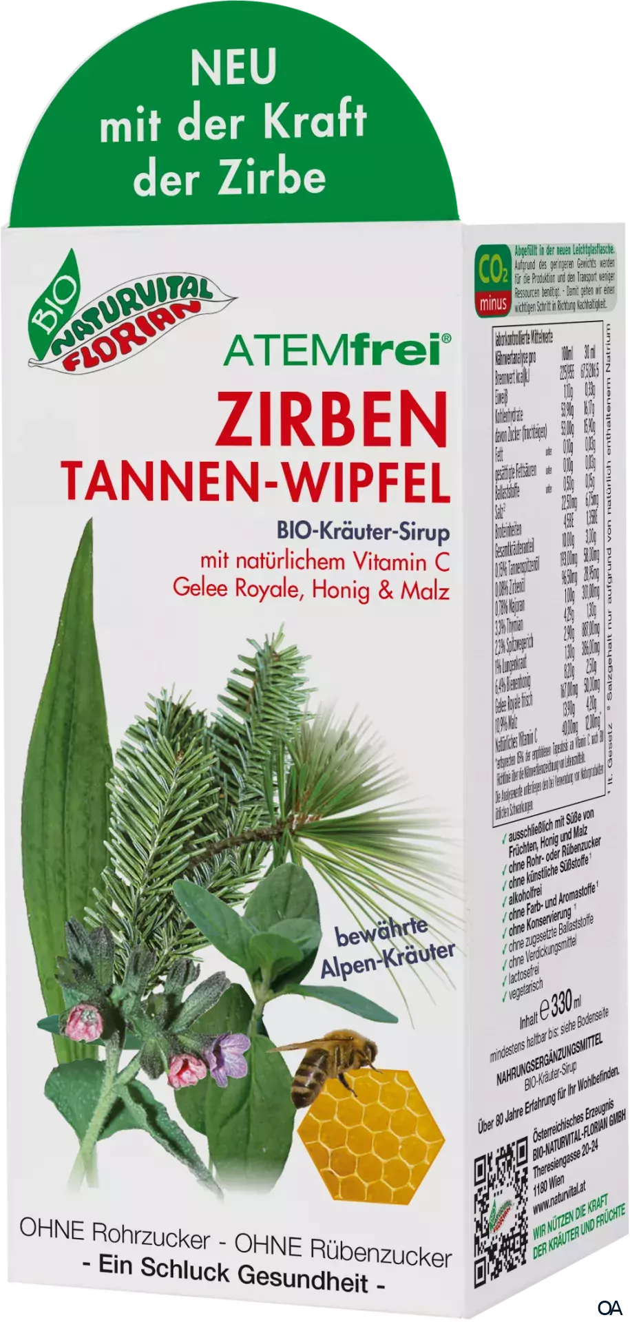 Bio Naturvital Florian Atemfrei Zirben Tannenwipfel Bio Kräuter-Sirup