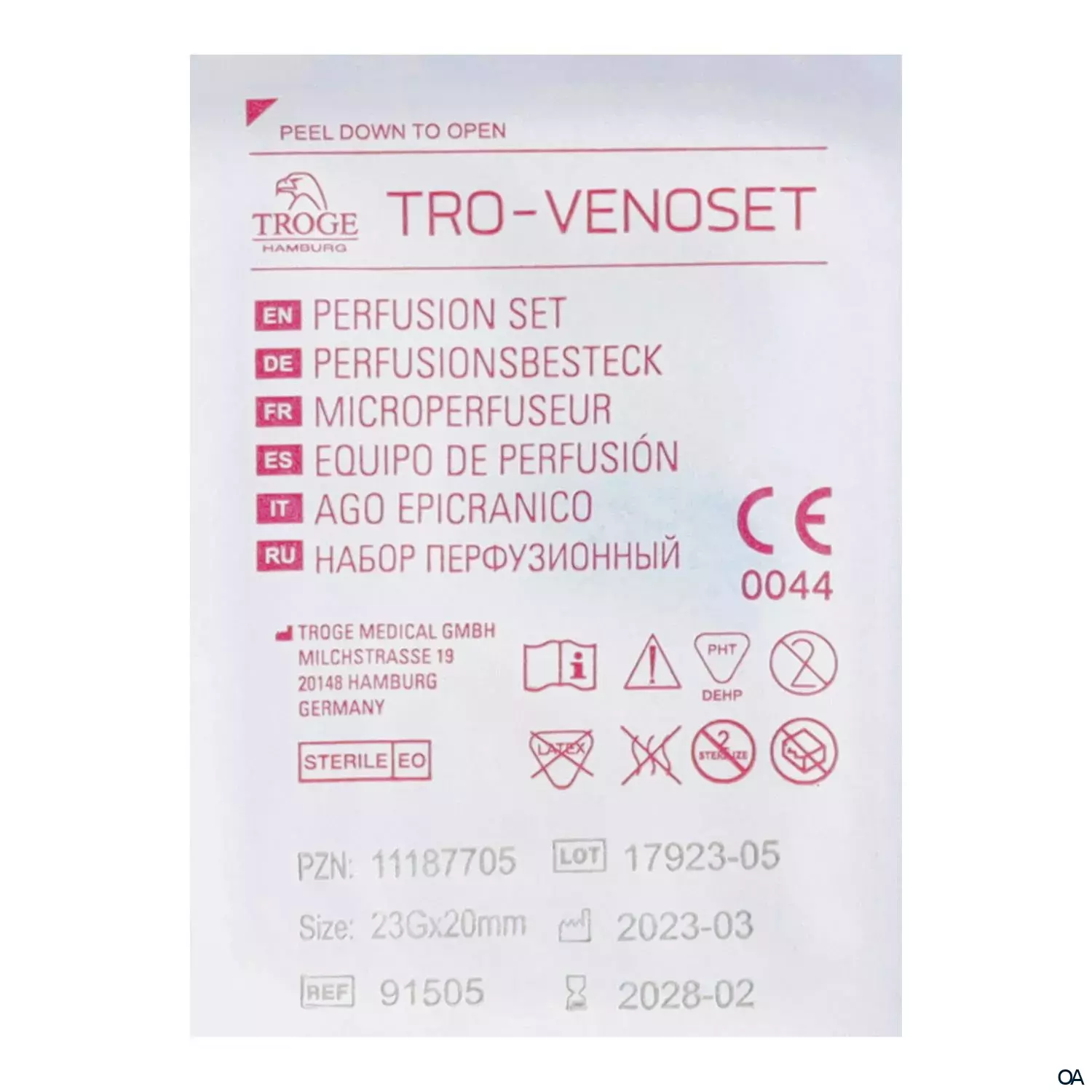 TRO-VENOSET Perfusionsbesteck blau, 23G, 0,63 x 20 mm